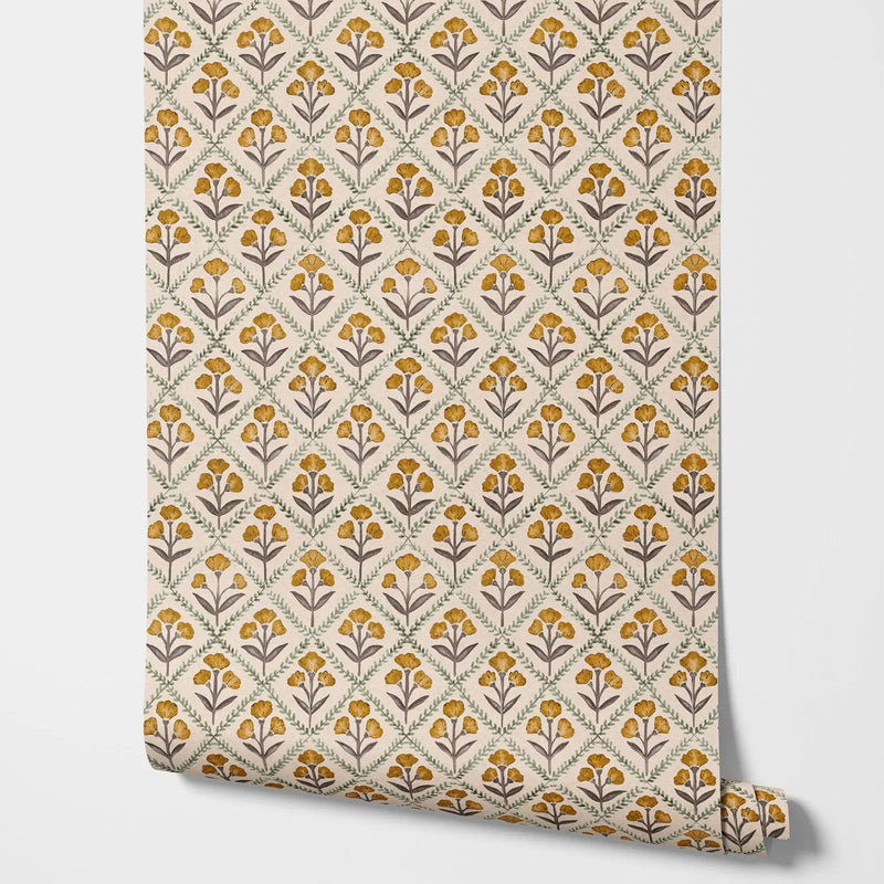 Petites fleurs dorées — papier peint en rouleau