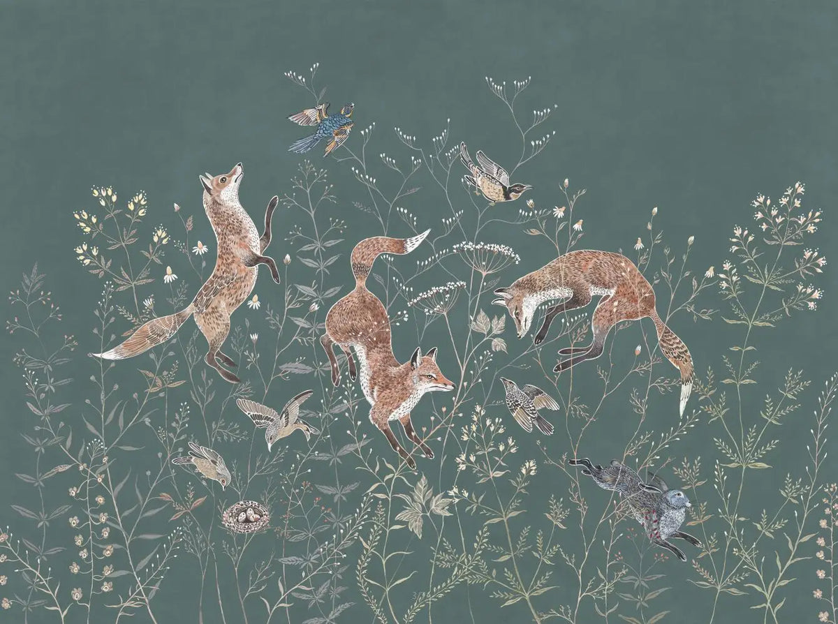 Cerfs & fleurs — papier peint panoramique