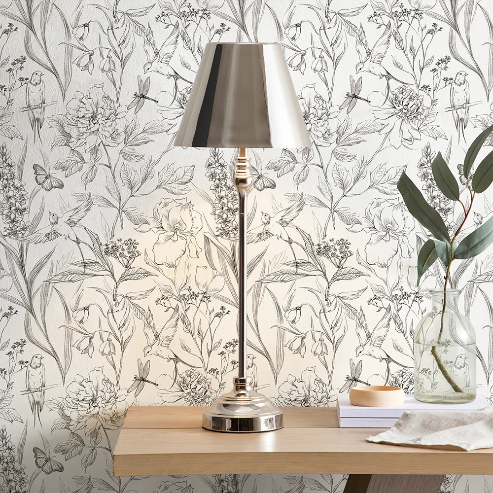 Fleurs au trait — papier peint autocollant
