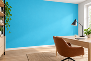 Coloris & matières — Bleu ciel, revêtement mural dans un bureau à domicile.