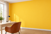 Coloris & matières — Jaune, revêtement mural dans un bureau à domicile.