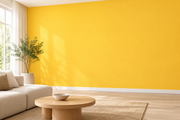 Coloris & matières — Jaune, revêtement mural dans un salon lumineux.
