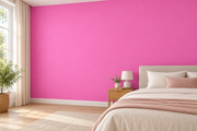Coloris & matières — Violet et rose, revêtement mural dans une chambre apaisante.