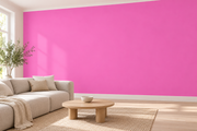 Coloris & matières — Violet et rose, revêtement mural dans un salon lumineux.