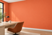 Coloris & matières — Orange, revêtement mural dans un bureau à domicile.