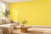 Coloris & matières — Jaune · 38, revêtement mural dans un salon lumineux.