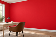 Coloris & matières — Rouge, revêtement mural dans un bureau à domicile.