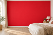 Coloris & matières — Rouge, revêtement mural dans une chambre apaisante.