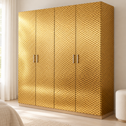 Couleurs d’atelier, doré · 39 : film adhésif appliqué sur une armoire dans une pièce lumineuse.