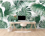 Feuillage tropical — motif 1, ambiance intérieure avec dessin visible conservé