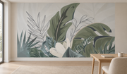 Feuillage tropical — motif 10, papier peint panoramique en situation dans un bureau