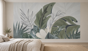 Feuillage tropical — motif 10, papier peint panoramique en situation dans une chambre