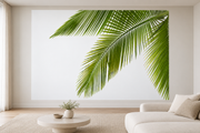 Feuillage tropical — motif 11, papier peint panoramique en situation dans un salon