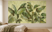 Feuillage tropical — motif 4, papier peint panoramique en situation dans une chambre