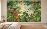 Feuillage tropical — motif 5, papier peint panoramique en situation dans une chambre