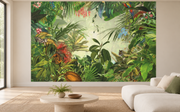 Feuillage tropical — motif 5, papier peint panoramique en situation dans un salon
