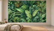 Feuillage tropical — motif 6, papier peint panoramique en situation dans une chambre