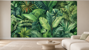 Feuillage tropical — motif 6, papier peint panoramique en situation dans un salon