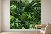 Feuillage tropical — motif 7, papier peint panoramique en situation dans un bureau
