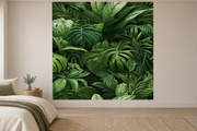 Feuillage tropical — motif 7, papier peint panoramique en situation dans une chambre
