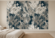 Feuillage tropical — motif 9, papier peint panoramique en situation dans une chambre