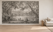 Forêt de gravure — Motif 5, salon (mise en scène générée)