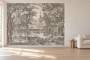 Forêt de gravure — Motif 7, salon (mise en scène générée)