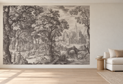 Forêt de gravure — Motif 8, salon (mise en scène générée)