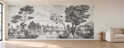 Forêt de gravure — Motif 9, salon (mise en scène générée)