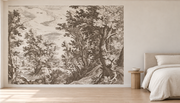 Forêt de gravure — Motif 10, chambre (mise en scène générée)
