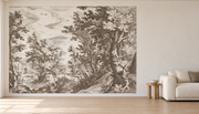 Forêt de gravure — Motif 10, salon (mise en scène générée)