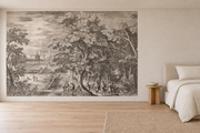 Forêt de gravure — Motif 14, chambre (mise en scène générée)