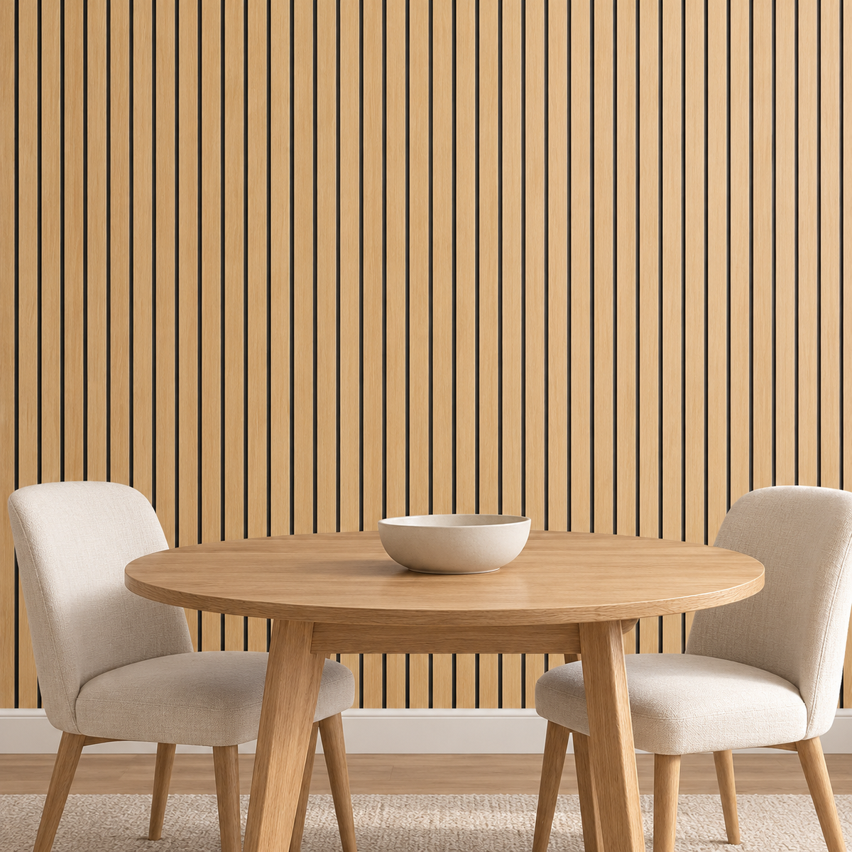 Lignes en relief — nuance 1, salle à manger (mise en scène générée)
