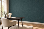 Maille de lin — Vert — aspect toile, revêtement mural dans un bureau à domicile.