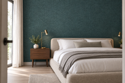 Maille de lin — Vert — aspect toile, revêtement mural dans une chambre paisible.