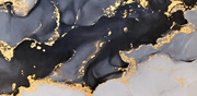 Papier peint Marbre émeraude, Motif 1, détail de la bande sombre et de ses bordures dorées.