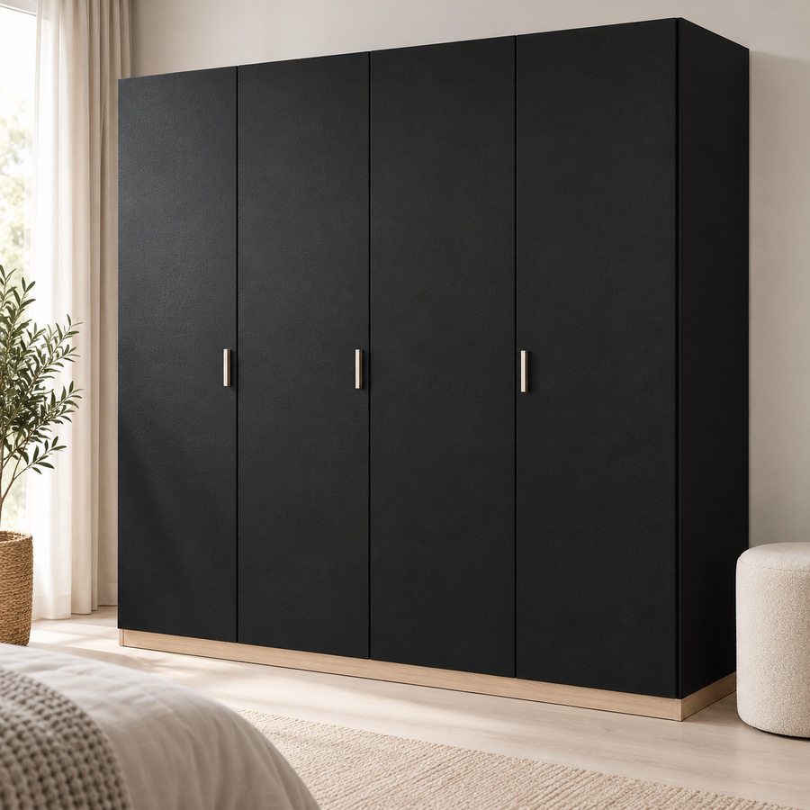 Palette de marbres, noir mat : film adhésif appliqué sur une armoire dans une pièce lumineuse.