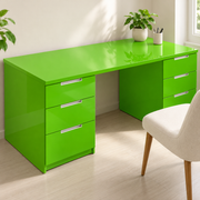 Palette satinée — Vert brillant, bureau (mise en scène générée)