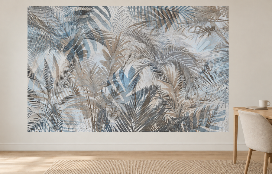 Palmes argentées — motif 1, papier peint panoramique dans un bureau
