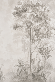 Forêt pâle — détail photographique du motif, des arbres droits (vue générée)