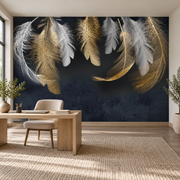 Papier peint Plumes de soie, Motif 3, dans un bureau.