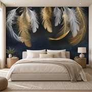 Papier peint Plumes de soie, Motif 3, dans une chambre.