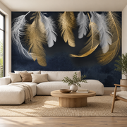 Papier peint Plumes de soie, Motif 3, dans un salon.