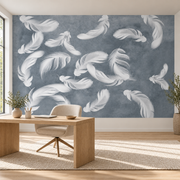 Papier peint Plumes de soie, Motif 5, dans un bureau.