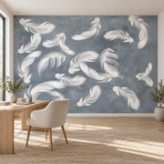 Papier peint Plumes de soie, Motif 5, dans un bureau.