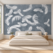 Papier peint Plumes de soie, Motif 5, dans une chambre.