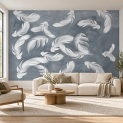 Papier peint Plumes de soie, Motif 5, dans un salon.