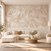 Papier peint Plumes de soie, Motif 6, dans un salon.