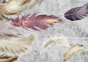 Papier peint Plumes de soie, Motif 7, détail des deux petites plumes ivoire.