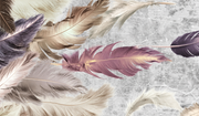 Papier peint Plumes de soie, Motif 7, détail de la plume rose centrale.